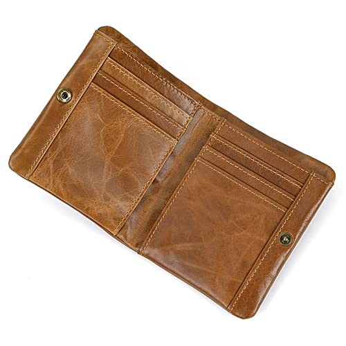 Men's Leather Wallet Large Capacity Bifold Purse Credit Card Holder Case with Zipper Snap Closure (Brown)