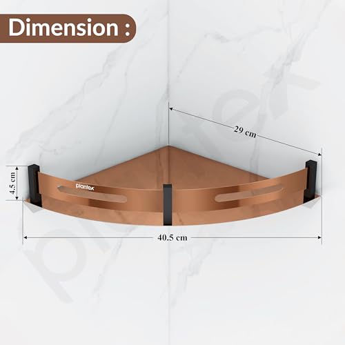 Image of Plantex Bathroom Corner Rack for Wall /Stainless Steel Shelf for Bathroom Corner with Railings /Bathroom Accessories Holder (12x12 inches, PVD Rose Gold & Black)