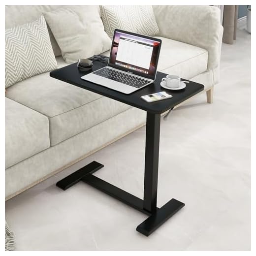 PUNCIA Medical Adjustable Overbed Bedside Table with Hidden Casters Pneumatic Mobile Standing Laptop Desk Movable Over The Bed Table Rolling Computer Cart for Hospital Home Use