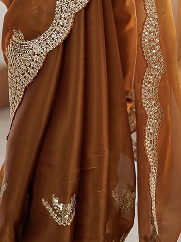 Image of Satrani Women's Tissue Silk Sequin Embroidery Scalloped Border Saree with Unstitched Blouse Piece