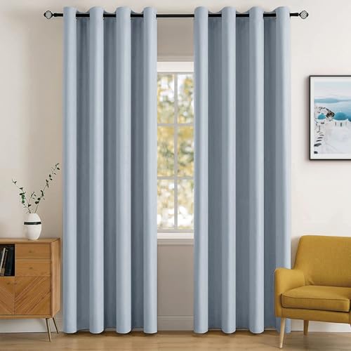 Image of MIULEE Light Blue Blackout Bedroom Curtains Drapes 84 Inch Long 52 inchx84 inch | Grommet Top, Room Darkening Window Drapes, Privacy Protection, Thermal Insulated, Heat Blocking, Light Blocking