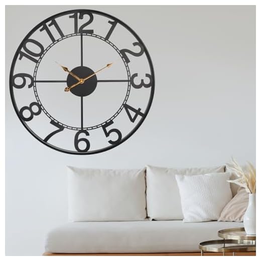 24 Inch Large Black Metal Wall Clock for Living Room Decor, Silent Non Ticking Analog Wall Clock Battery Operated, Modern Metal Wall Clock for Bedroom, Kitchen, Office - Arabic Numerals