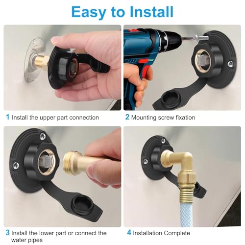 Image of Linkstyle RV City Water Fill Inlet Flange Brass with Check Valve 90 Hose Elbow, RV Water Inlet Connection for Camper Marine