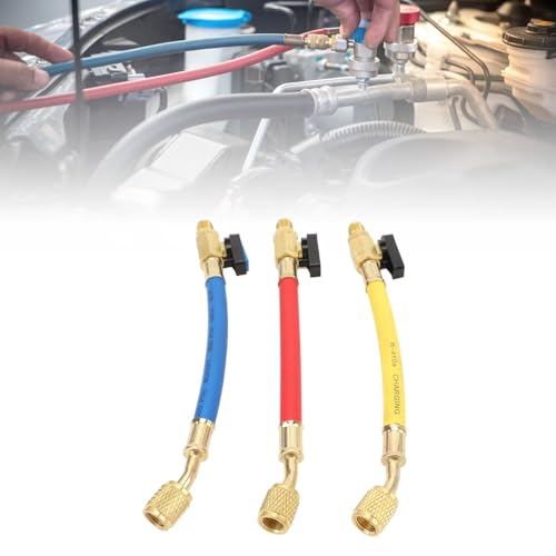 Juego de Mangueras de Carga para Refrigerante con Válvula de Bola, Juego de Mangueras para Carga de Aire Acondicionado R134a, R410a, R22 y R12, con Codificación por Color para Mantenimiento HVAC y de Aire Acondicionado miniatura 6