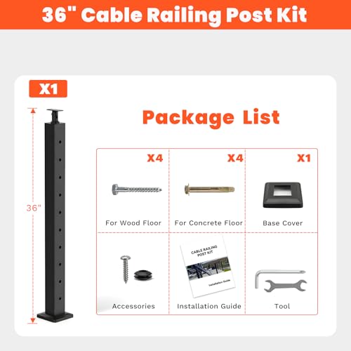Poste de barandilla de cable de 36 pulgadas, poste de escalera individual 5