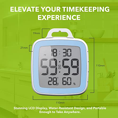 Baldr Digital Shower Clock With Timer - Waterproof Shower Timer For Kids & Adults - Perfect Bathroom Clock That Displays Time & Temperature - Battery Operated Digital Clock & Waterproof Timer (Blue) #TOP3