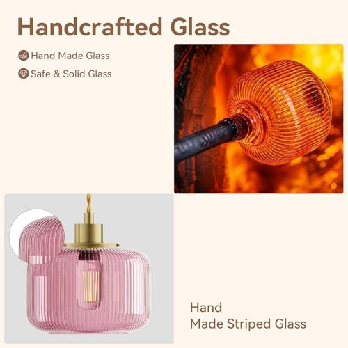 Karjoefar Pink Glass Hanging Pendant Light, Kitchen Island Light Fixture - image 6