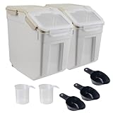 ANMOO Airtight Flour Storage Containers Set of 2 10KG with Locking Lid, Large Rice Grain Bin with Wheels & Scoop, BPA-Free Dry Food Dispenser for Kitchen Pantry (Grey)