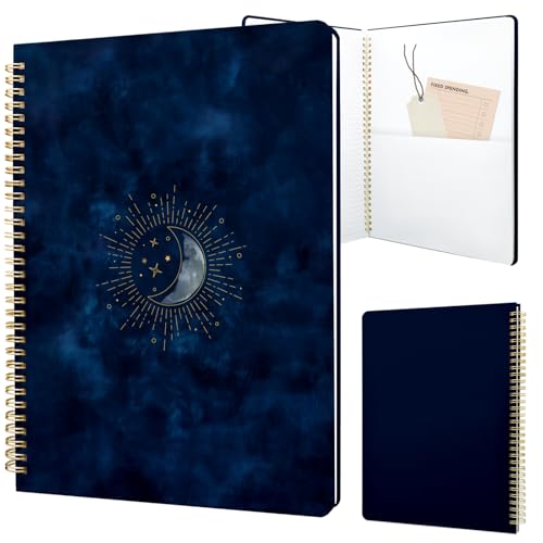 Image of Cute Spiral Notebook 8.5 x 11 lined Journal A4 with Pocket, Moon | 70 page, Note Book with Pocket, Large, Big, Hard Cover, Aesthetic, Pretty Design, for Women, Girls, Kawaii