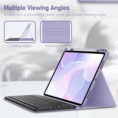 Image of FINTIE Keyboard Case for iPad Air 13-inch M4 /M3 /M2 (2026 /2025 /2024) with Pencil Holder - Soft TPU Back Cover with Magnetically Detachable Bluetooth Keyboard, Lilac Purple