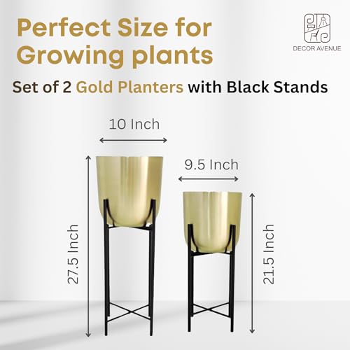 Image of Gold Planters with Black Stand (Set of 2) Pots for Living Room Bedroom Balcony Home and Office