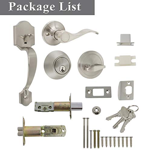Probrico Single Cylinder Handleset With Knob Handle (For Entrance And Front Door), Contemporary Hardware With Keyhole And Thumb Button, Single Cylinder Deadbolt Handle Set Satin Nickel #TOP6