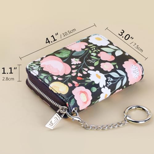 Image of FurArt Credit Card Wallet, Zipper Card Cases Holder for Men Women, RFID Blocking, Key Chain, 12 Slots, Compact Size, Artistic Flower, small, Classic