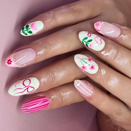 24pcsアーモンドプレスオンネイルフラッシュフェイクネイルアクリルの偽の爪人工爪