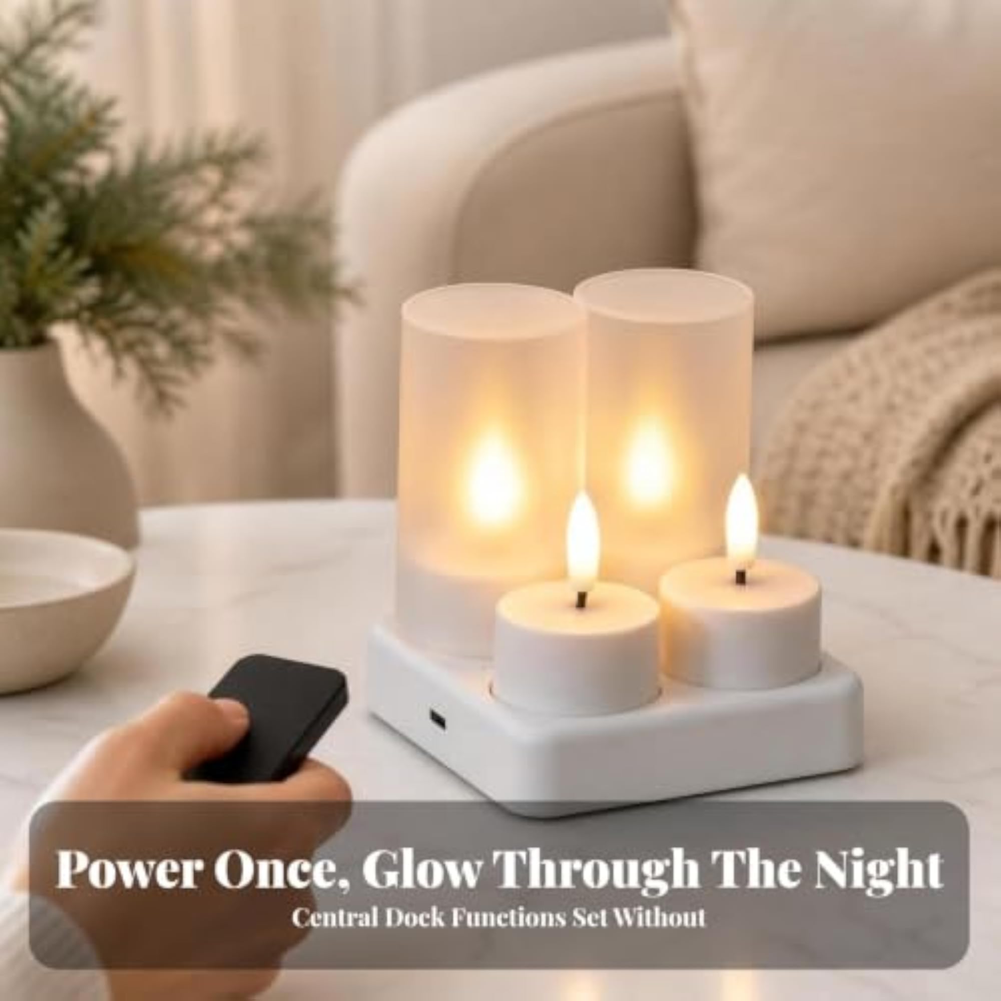 Cordless LED Tea Lights with Remote Control, 4 Pieces