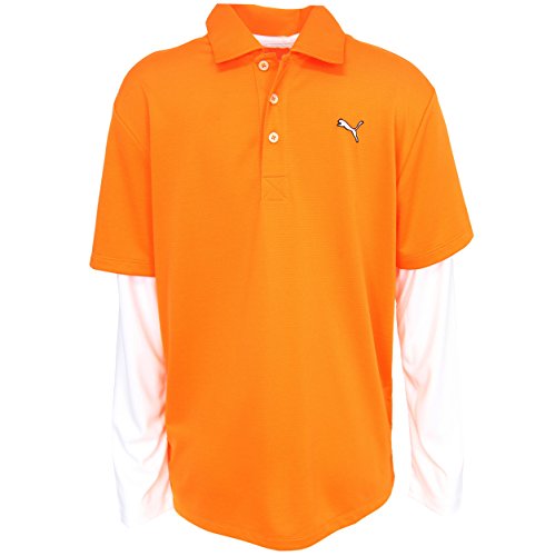 Puma Golf Boy's Long Sleeve Polo Tee, Vibrant Orange, Small