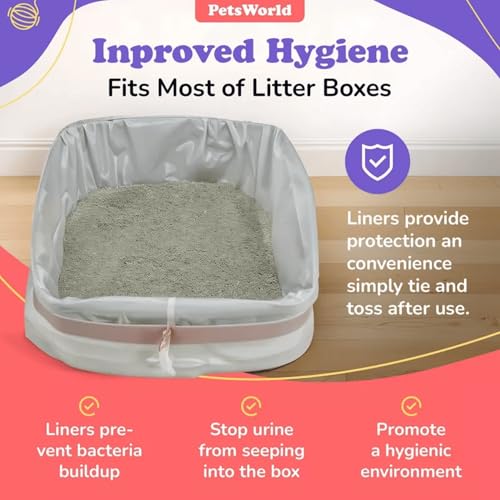 PETSWORLD Cat Litter Box Liners, Heavy Duty Litter Pan Liners Bags with Drawstring for Pet Cat Litter Tray (Unscented) (JUMBO - 45 x 18 Inches, 100 Count)
