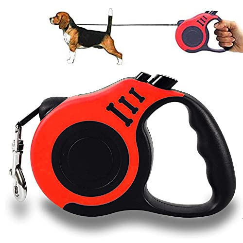 Laisse pour Chien, Laisses Rétractables pour Chiens, Laisse Enrouleur pour Petit Chien, Laisse Chien Enrouleur, Peut être Rallongé Jusqu'à 5 m, Convient aux Chiens de Petite et Moyenne Taille (Rouge)