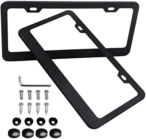 ZELEMO 2Pcs 2 Holes Black Matte Aluminum License Plate Frames Fits All Standard 6x12 Inches US License Plates Includ Screws.