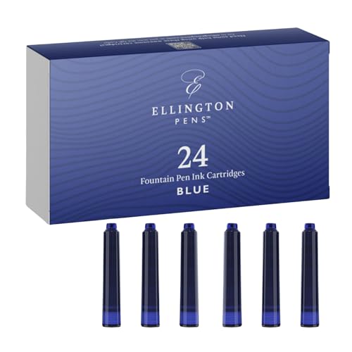Image of Ellington Pens 24 Blue Fountain Pen Ink Refills - 24 Pack International Standard Size Cartridges - Ink for Fountain Pens - Premium Quality & Non-Toxic, Long-Lasting & Waterproof, Dries Quickly