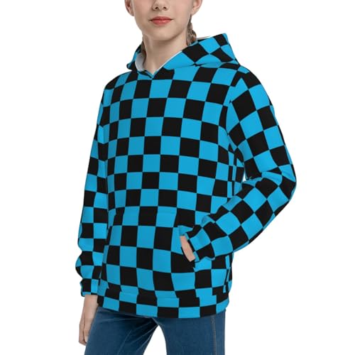 Purple White Checkered Chessboard Flag Hoodie Youth Hooded Sweatshirt 3D Digital Printed With Pockets Tops4