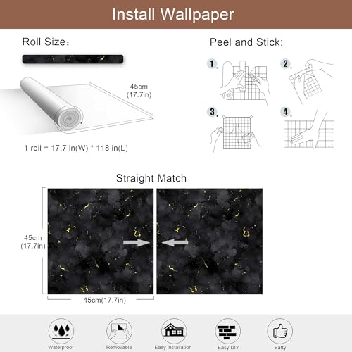 LaiTique Abstract Black Gold Peel and Stick Wallpaper, Luxury Ink Cloud Wallpaper for Modern Home Decor | Self Adhesive Vinyl 17.7in x 118in by LaiTique - Image 4