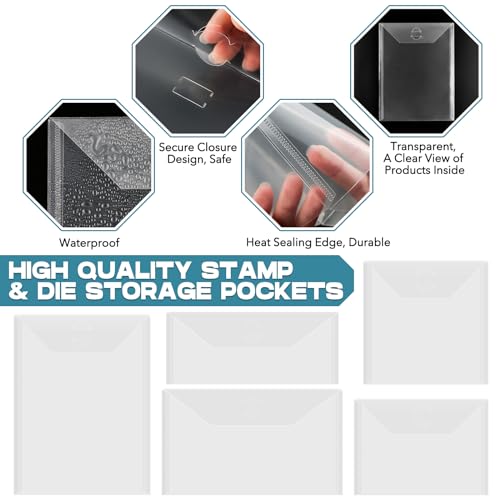 Image of 20 Pcs Stamp & Die Storage Pockets Resealable Clear Plastic Seal Bags Storage Case for Cutting Dies Stencil Album Stamp Crafts for DIY Scrapbooking Paper Card Craft Cutting Dies Storage