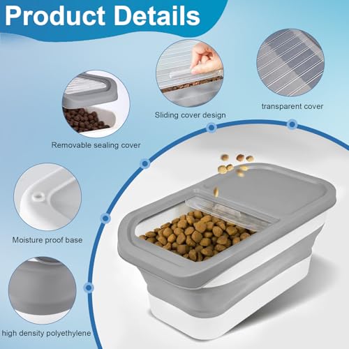 Dulynva Hundefutter Aufbewahrung, Faltbarer Futtertonne Hund 5kg, Dog Food Container mit Löffel Messbecher Tierfutterbehälter für Hundefutter und Katzenfutter (Grau)