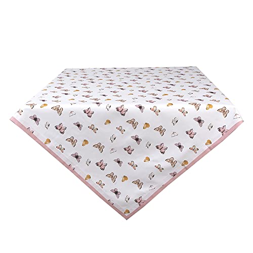 Clayre & Eef Tischdecke 130x180 cm Beige Rosa Baumwolle Rechteckig Schmetterlinge Tischtuch Cover