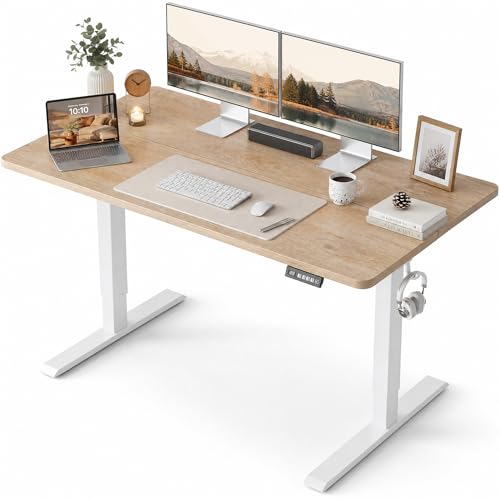 Image of Grandder 47x32 Large Electric Standing Desk, Height Adjustable Computer Desk with 2 Memory Presets, 31.5 inch Deep Desktop Sit Stand Desk Home Office Desk Workstation Table with Hooks, Maple