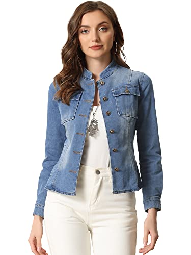Allegra K Casual Denim Jacket for Women's Classic Stand...