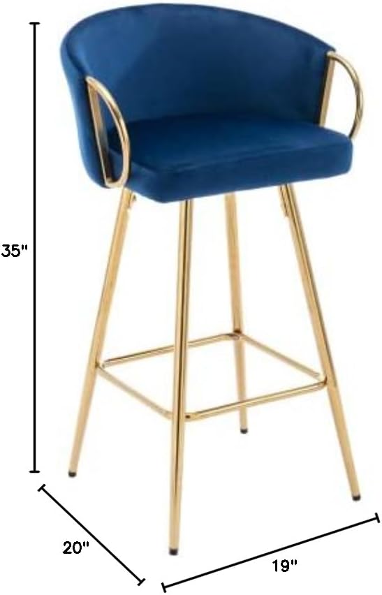 Miniatura 2 de SZLIZCCC Taburetes de bar modernos de terciopelo, juego de 2 taburetes de bar con respaldo y reposapiés cromados, taburetes de bar altos con patas