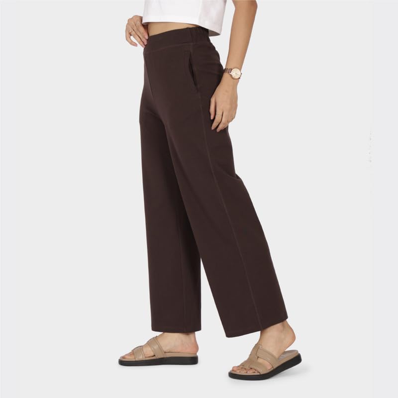 Image of BlissClub Women AM PM Cotton Wide Leg Pants | Wide Waistband | High Rise | Drawstring | 2 Pockets