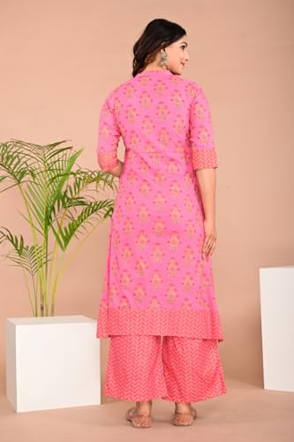 Image of Women Rayon Straight Golden Foil Printed Kurta with Palazzo || Kurti with Palazzo Set for Casual Party & Festival Wear in Round Neck with 3 /4 Sleeve for Girls