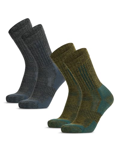 DANISH ENDURANCE Expert Pro Merino Wandersocken, Wollsocken, Funktionssocken, Unisex, Damen & Herren, 2 Paar, Mehrfarbig (1x Moosgrün, 1x Grau Mélange/Grau), 43-47