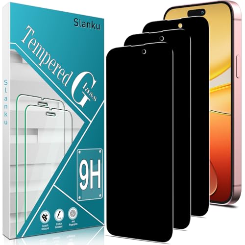 Slanku 3 Pack for iPhone 16 Privacy Screen Protector Anti-Spy 9H Hardness Tempered Glass Case Friendly NO Bubbles Anti Scratch