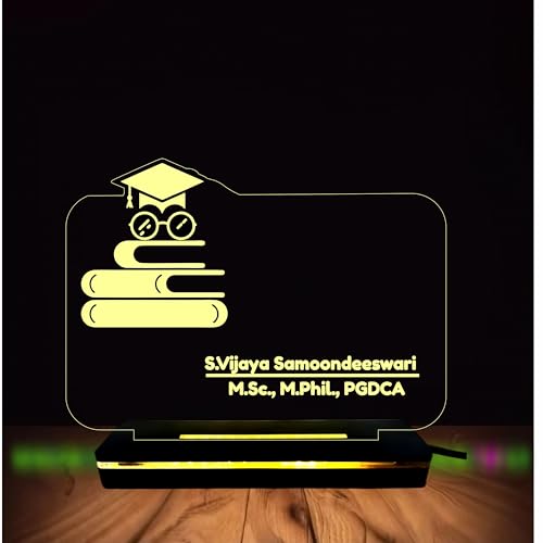Image of PRINTKART Teachers Name and Designation Personalised LED Name Gifts 3D Illusion Lamp Laser Cut Acrylic Transparent Wooden Base 7 x 5 Inches