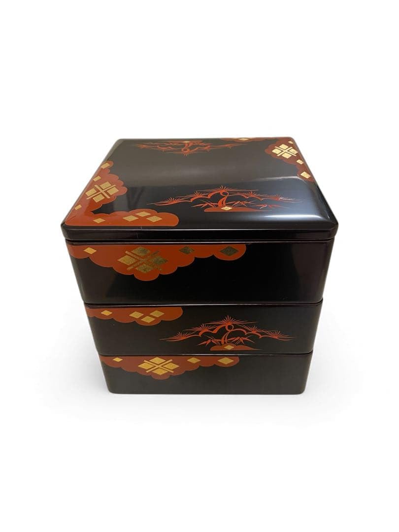 Amazon.co.jp: 秀衡塗 三段重 おせち 天然漆 金彩松文様 正月 祝い