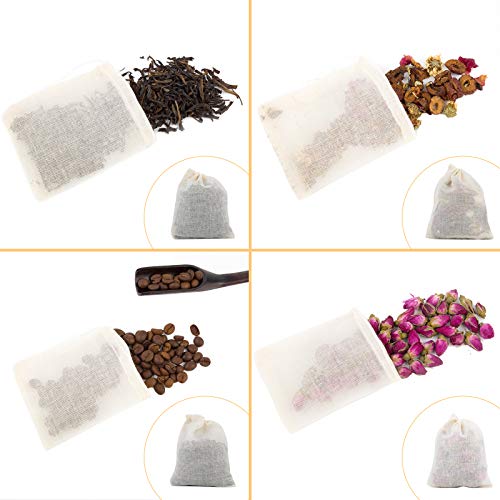 Lodroc 50 Pieces Tea Filter Bags, 100% Cotton Drawstring Muslin Bags Reusable Mesh Snack Spices Bags Coffee Loose Leaf Tea Infuser Crafts Soap Nuts Gift Bag For Office Home Kitchen(3.1 X 3.9 Inch) #TOP6