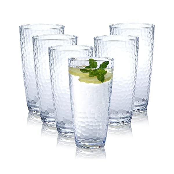 Kurala Unbreakable Plastic Tumbler Cups, Set of 6, Large Water Tumbler Set, 25 oz Highball Drinking Glasses (Clear)