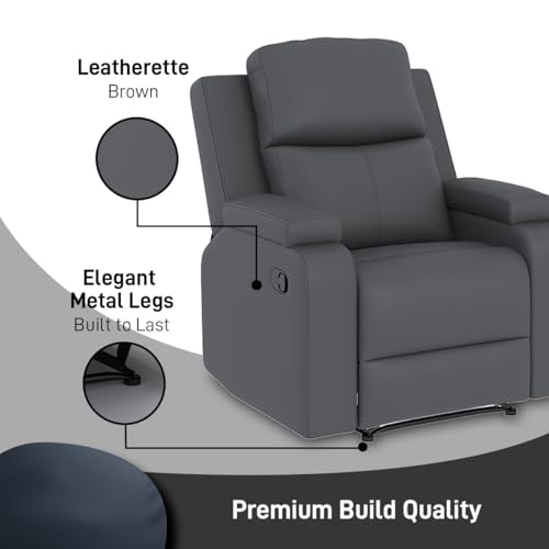 Image of Amazon Brand - Solimo Emerald | Single Seater Sofa Recliner | Manual Recliner (Leatherette Grey)