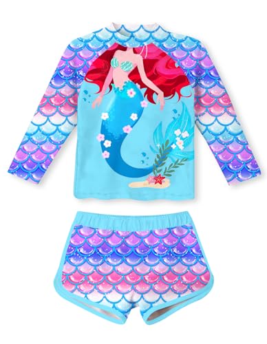 Image of Vogseek 4-10T Girls Rashguard 2 Pieces Long Sleeve Swimsuit Swimwear with Shorts