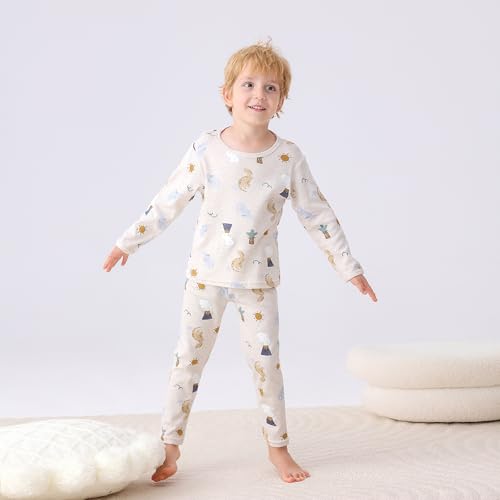 JunNeng Toddler Boys Cotton Pajamas Set Animal Print Long-Sleeves Snug Fit 2pcs Stretchy Baby Kids Cute Sleepwear Autumn,OuterSpace 3-4T