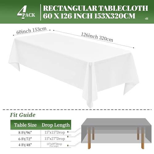 Lumaycens 4 Pack White Tablecloth 60x126Inch Table Cloths Rectangle Polyester Farbic Tablecloths For 8 Foot Table Washable White Table Cloth Rectangular for Wedding Party Banquet - Image 2