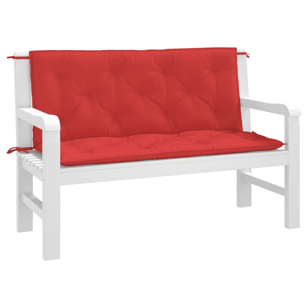 Gartenbank-Auflagen 2er Set Rot 120x50x7 cm Oxford-Gewebe - Bequeme Sitzbank-Auflage und Rückenkissen mit Befestigungskordeln für Gartenbank, Balkon und Terrasse