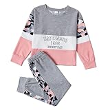 PATPAT 2Pcs Kids Girls Outfits Letter Camouflage Print Colorblock Long Sleeve Sweatshirt Top and Pan