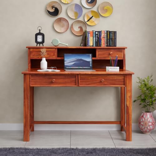 Image of Jangid Handicraft Solid Sheesham Wood Study Table for Adults | Wooden Writing & Computer Desk for Home & Office | Work from Home Table | Rosewood, Honey Finish