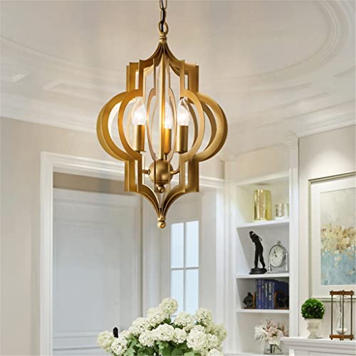 YWangQiang Golden LED Pendant Lamp Light Foyer Dinning Living Kitchen Room Hanging Light Lamp Copper Brass Color Pendant Lamp (Color : Gold Size : 31 * 45CM)
