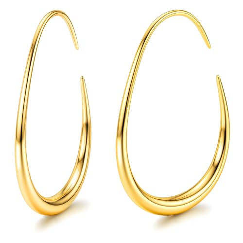 Adramata Creolen Edelstahl Damen - 18 Karat Gold/Weißgold/Roségold, Hypoallergene Große Ovale 25/30/35/40MM Tropfen Ohrringe, G30
