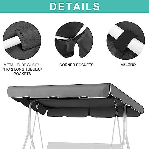 AXPQHL Hollywood Swing Roof Cover, 600D Oxford Fabric Snap Cover Roof Cover, Replacement Roof, Hollywood Swing 3-Seater, Waterproof, Dustproof and UV-Resistant, Grey, 195 x 125 x 15 cm - Image 4